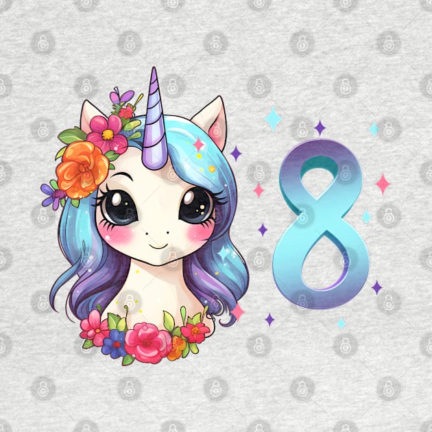 I am 8 with unicorn - girl birthday 8 years old by Modern Medieval Design